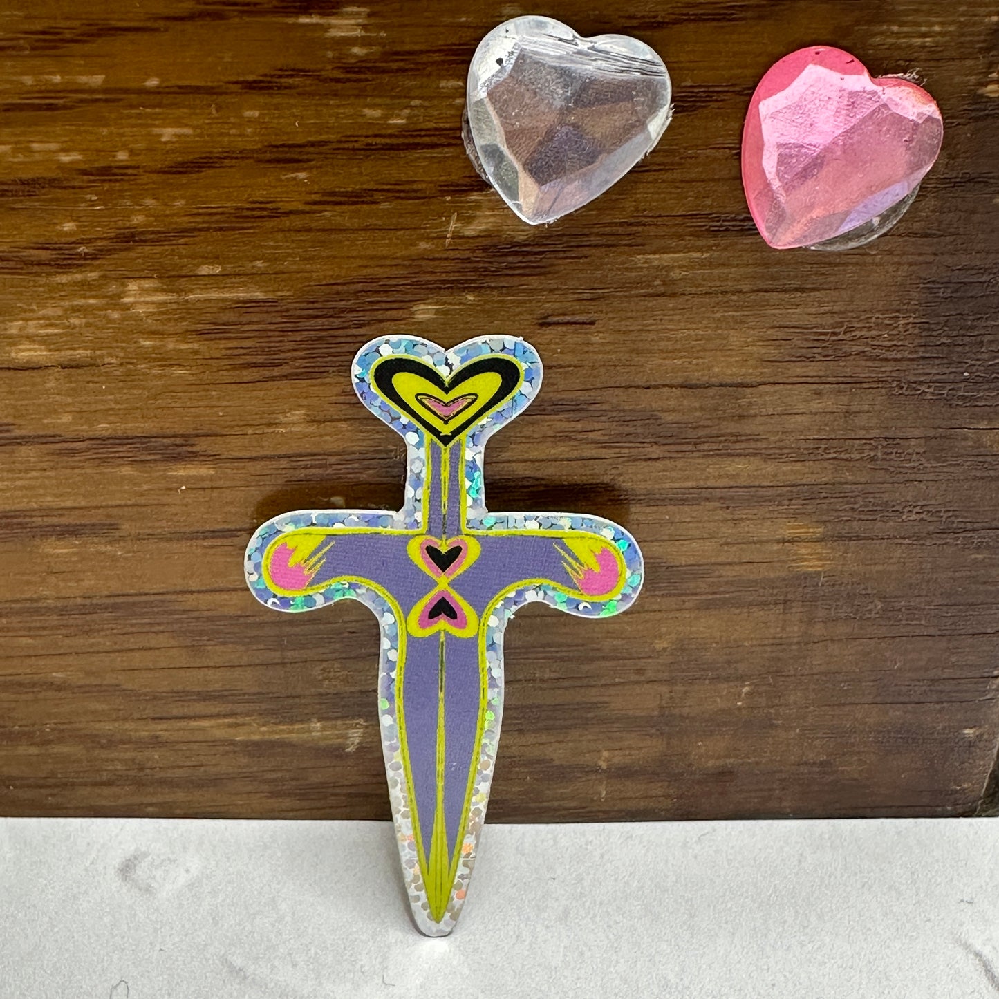 Heart Sword Glitter Sticker