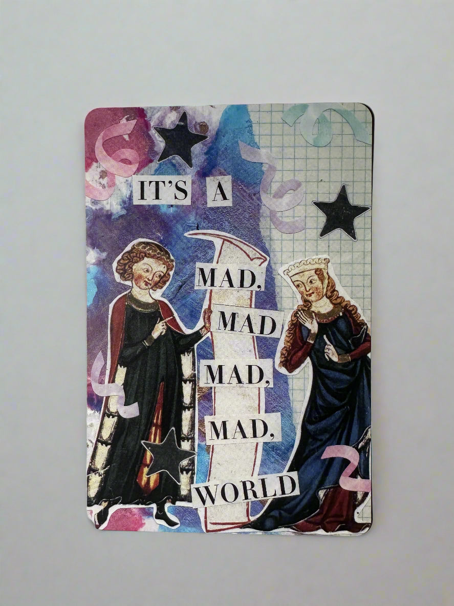 4x6 Mini Mixed Media Collage Art Print - Mad World