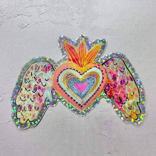 Glitter Flying Heart Sticker