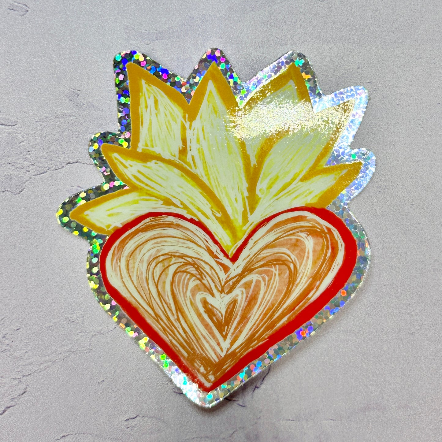 Flaming Heart Glitter Sticker