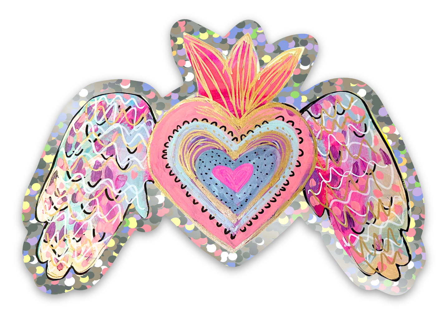 Glitter Flying Heart Sticker