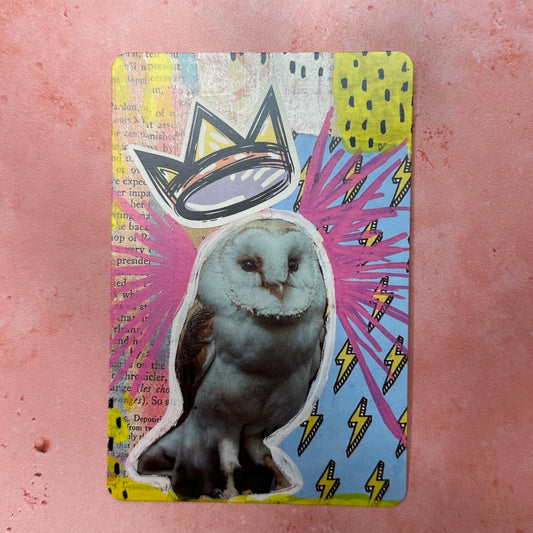 4x6 Mini Mixed Media Collage Art Print - King Owl