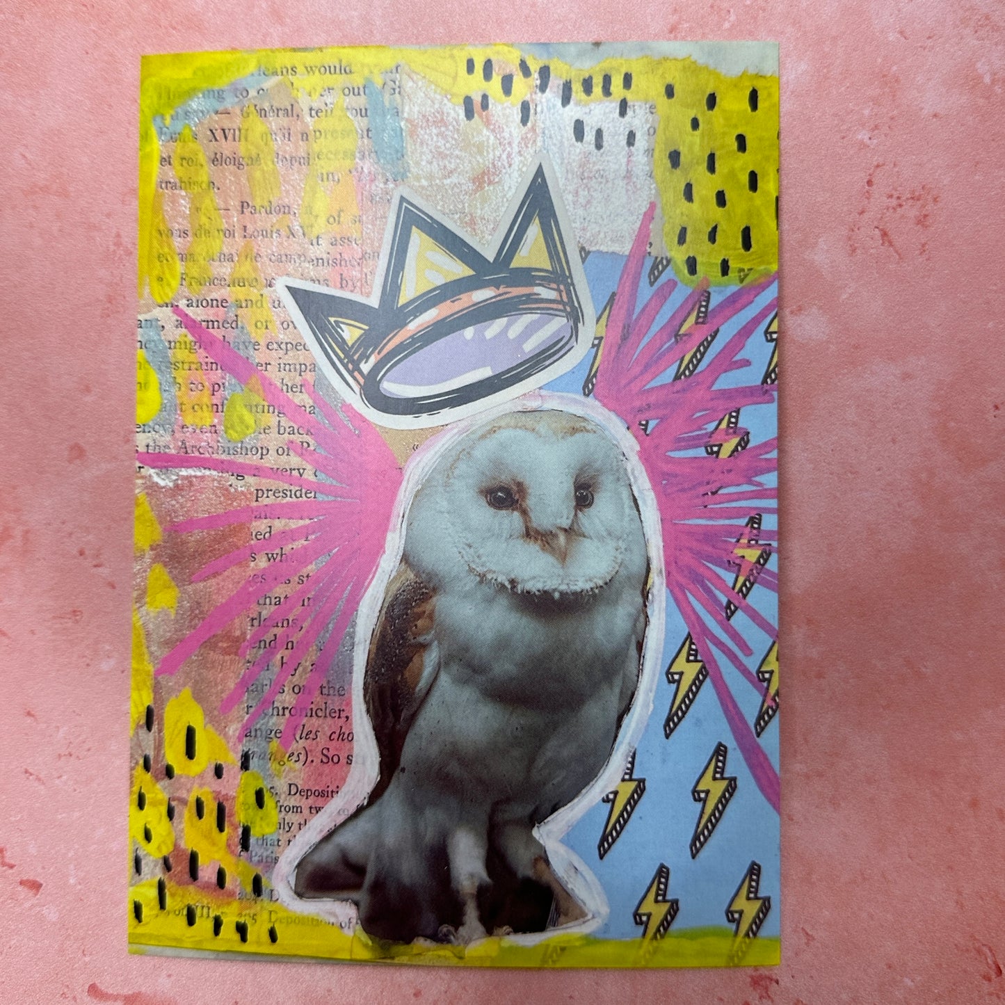 5x7 Mixed Media Collage Art Print - King Owl