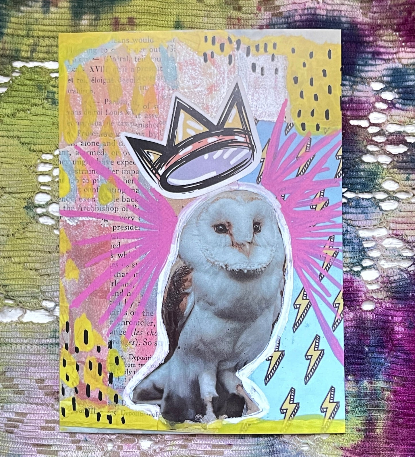 5x7 Mixed Media Collage Art Print - King Owl